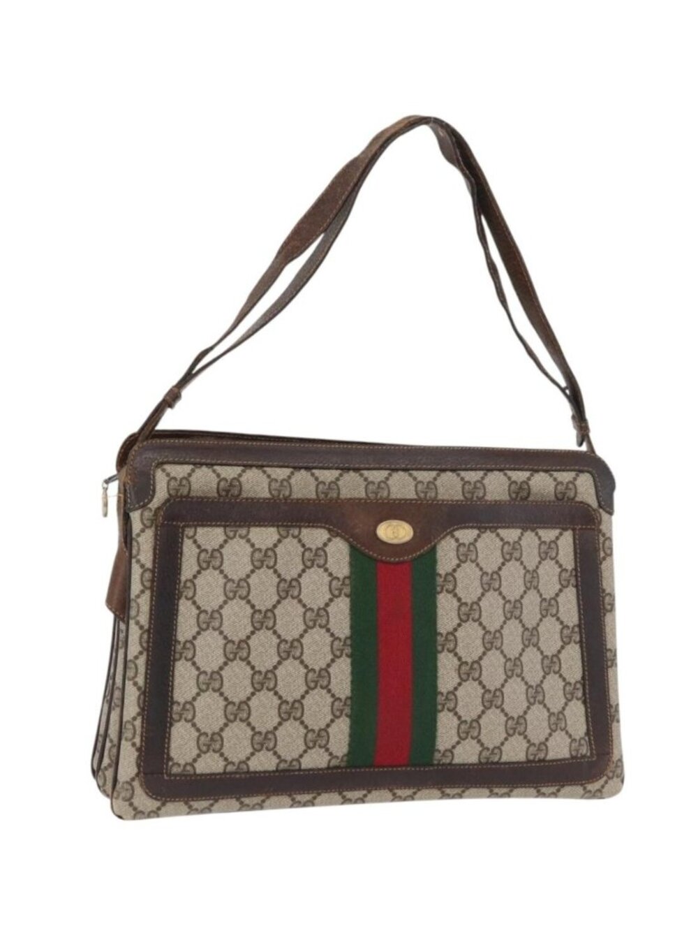GUCCI GG Supreme Web Sherry Line Shoulder Bag PVC Beige Gold 010 378